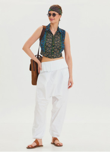 White Bohemian Shalwar with Belt Detail and Pocket 4467